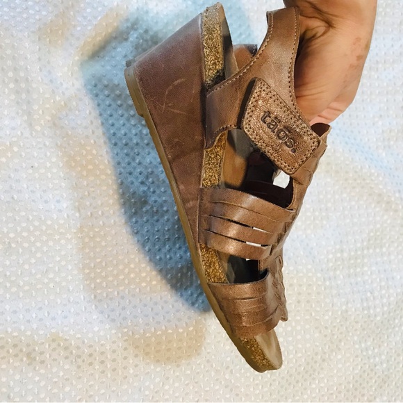 Taos Sandals Women Weave Slingback Strappy Beige Leather Wedge Heels - Picture 6 of 13